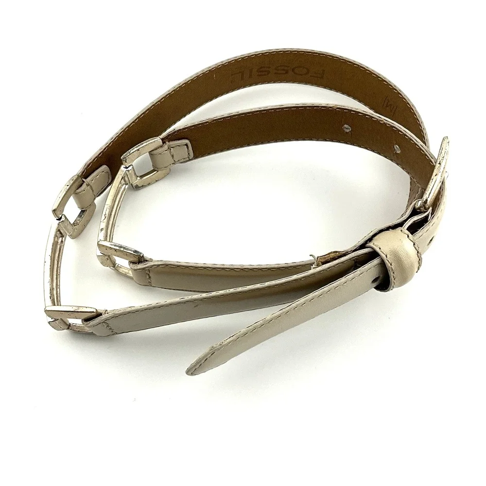 FOSSIL White Ivory‎ Leather & Metal Belt Women Size M 29-33 in